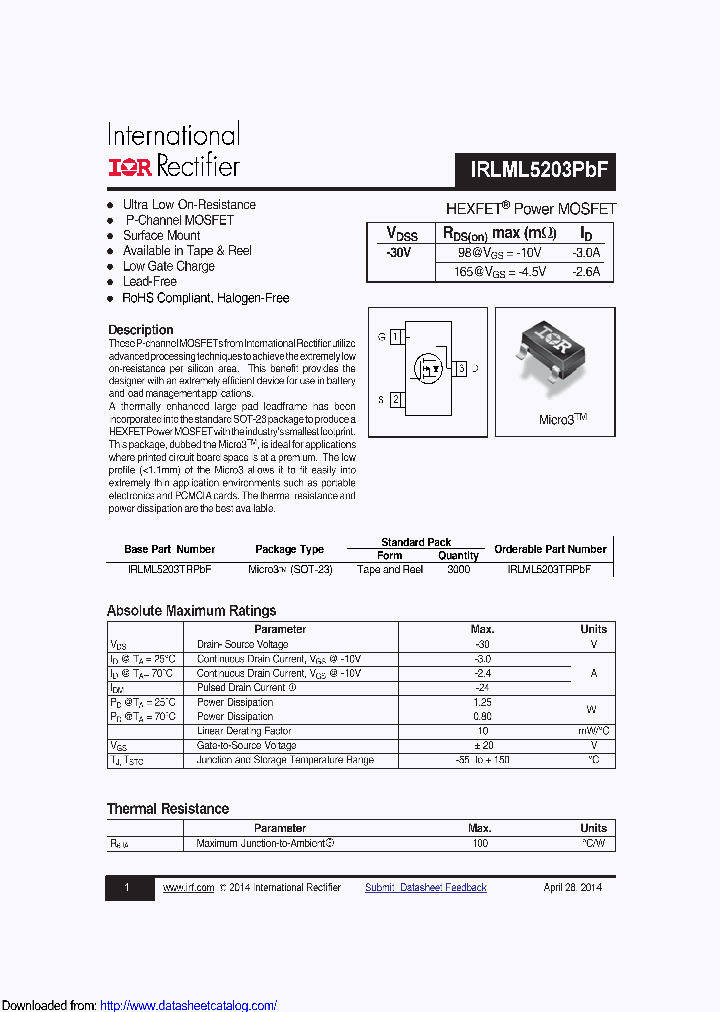 IRLML5203TRPBF_9006047.PDF Datasheet