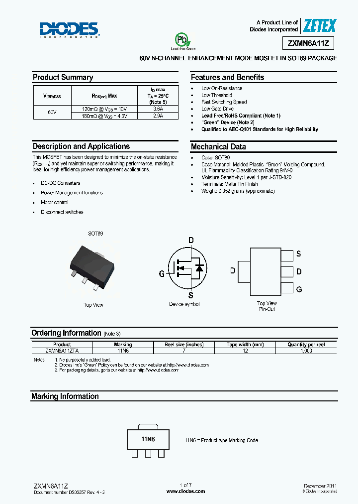 ZXMN6A11Z-15_9015226.PDF Datasheet