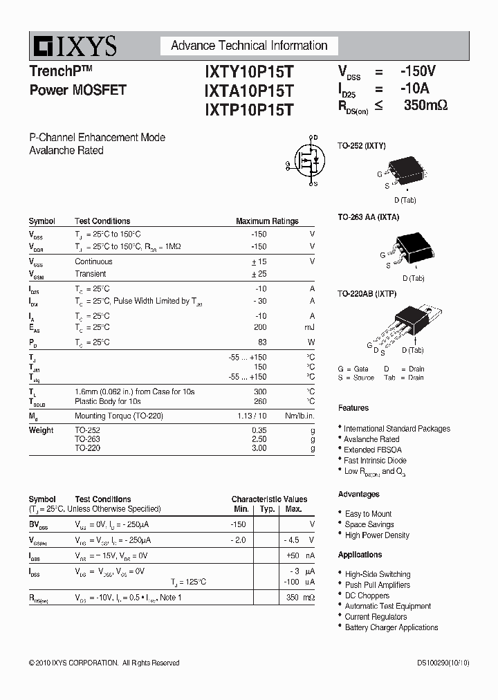 IXTA10P15T_9043530.PDF Datasheet