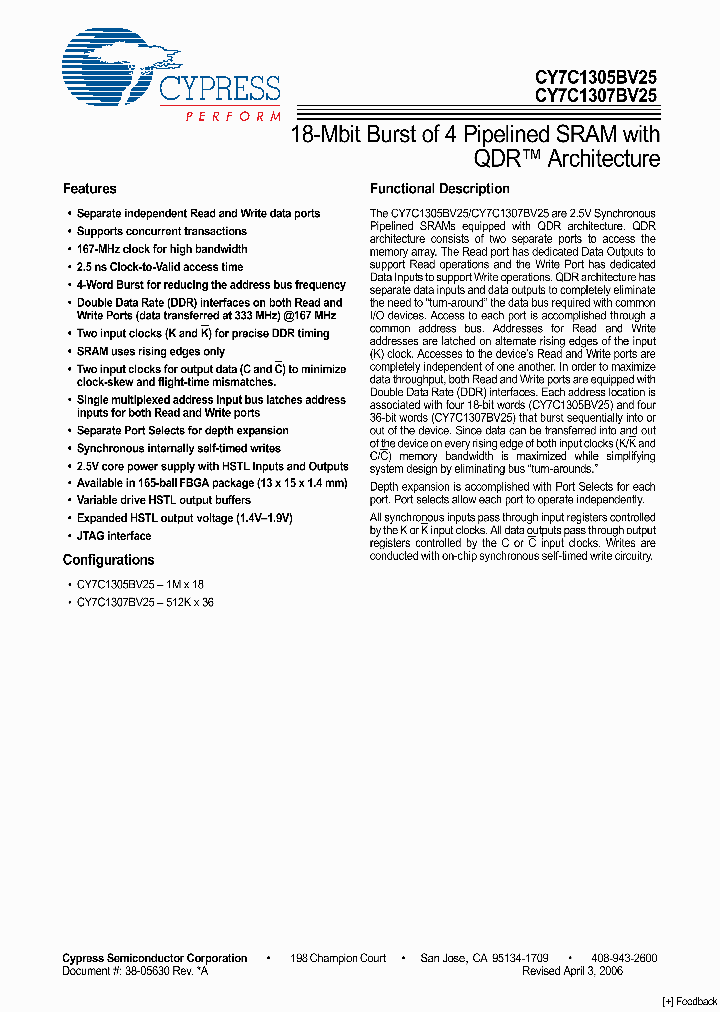 CY7C1307BV25-167BZXC_9046978.PDF Datasheet