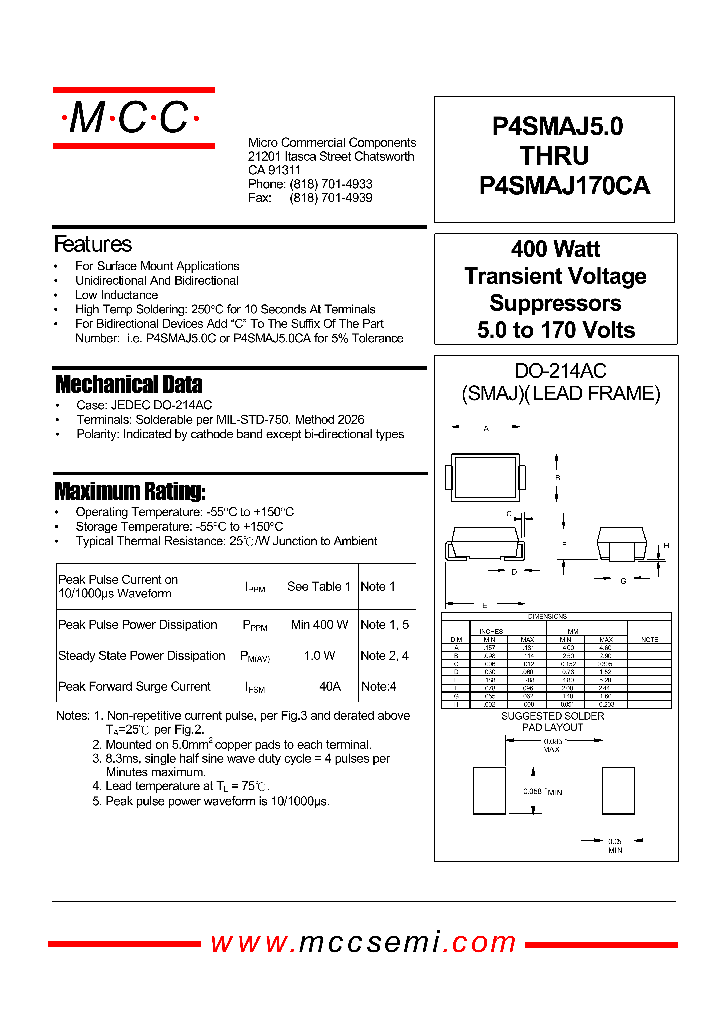 P4SMAJ15A_9073315.PDF Datasheet