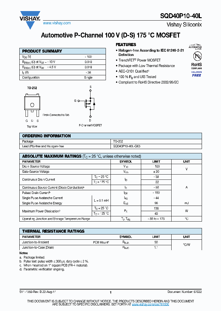 SQD40P10-40L-15_9075975.PDF Datasheet